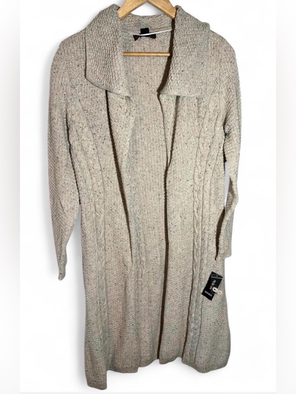 Style & Co. Neutral Beige Cable-Knit Long Open Cardigan